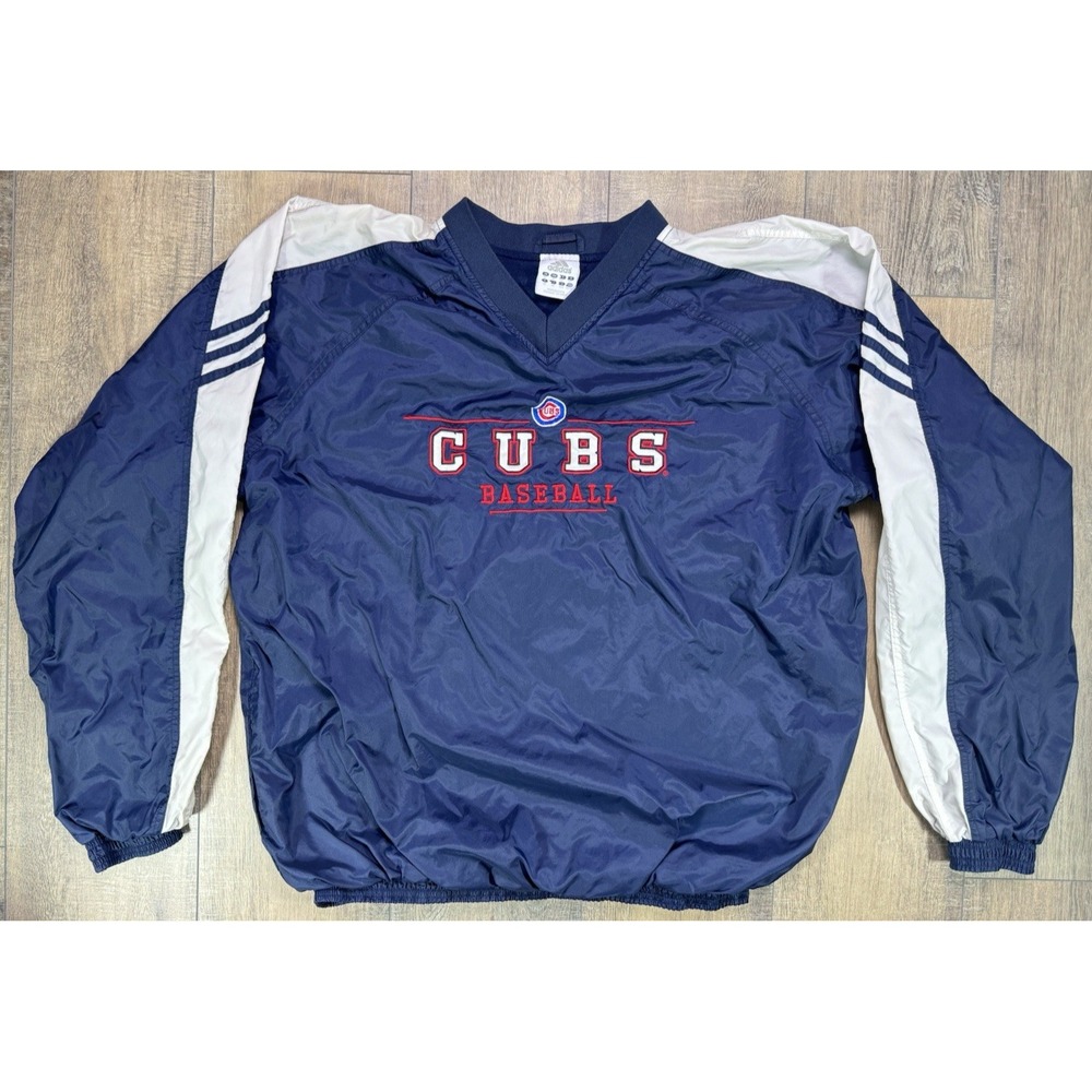 Adidas Chicago Cubs Vintage Y2K MLB 3 Stripe Windbreaker Pullover Sz XL Mens